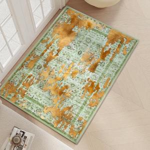 Front Door mat, 2x3 Ft Washable Area Rug Small Entryway Rug Indoor Non-Slip Throw Rugs, Ultra-Thin Accent Carpet for Kitchen Bathroom Entrance Home Decor (Orange Green)