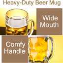 Yesland 2 Pack Beer Mug for Freezer, 1.2 L /40 oz Glass Beer Stein Mugs with Handle Large Heavy-Duty Beer Cups Drinking Glassware Pub Drinking Mugs for Bar, Alcohol, Beverages, Men, Clear