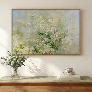 Framed Green Floral Wall Art, Nature Sage Green Vintage Botanical Canvas Painting Prints Artwork for Modern Farmhouse Works, Rustic Cottage Core Abstract Flower for Living Room Bedroom Wall Decor