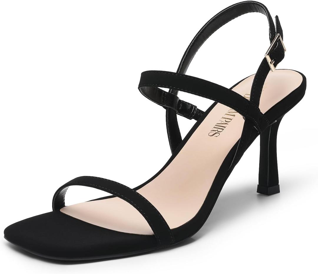 DREAM PAIRS Womens Slingback Heels Square Open Toe Strappy Sandals Ankle Strap High Heeled Dressy Shoes (Black) 8.5