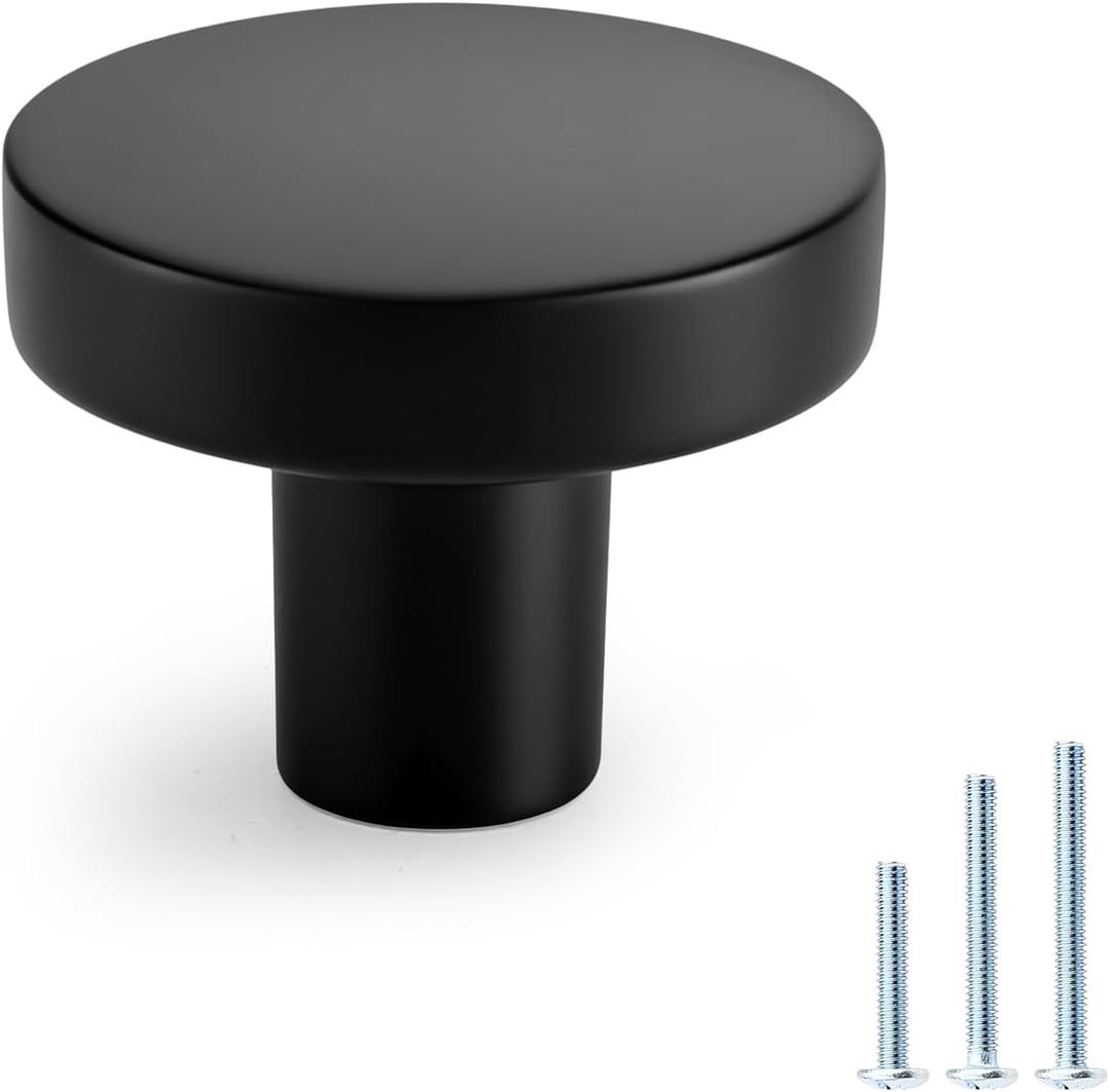 Probrico 10 Pack Matte Black Cabinet Knobs 1-1/5 Inch Drawer Knobs Solid Round Kitchen Cabinet Knobs for Cupboard Dresser Hardware