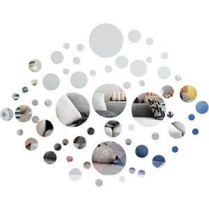 Sawysine 48/96 Pcs Acrylic Mirror Wall Stickers Removable Circle Mirrors Wall Decor Round Sticker Decals Tiles Peel for DIY Home Living Room Door(96 Pcs,5.9 in, 3.2 in, 2.2 in, 1.4 in, 1 in, 0.9 in)