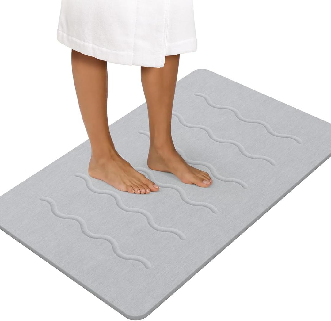 OTHWAY 32"x 20" Stone Bath Mat Large, Diatomaceous Earth Bath Mat for Bathroom Quick Drying Absorbing, Long Non-Slip Diatomite Hard Stone Shower Mat Instant Dry(Light Grey)