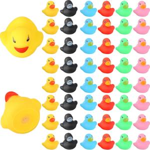 Teling 200 Pcs Mini Rubber Ducks in Bulk Yellow Tiny Baby Shower Ducks Float Squeak Bathtub Duckies Preschool Bath Toy for Birthday Party Gift(Pink, Black, Red, Green, Yellow, Blue)