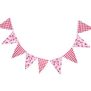 Strawberry Party Decorations Strawberry Red Gingham Fabric Banner 11 Pcs Cotton Fabric Flags Pennant Garlands for Berry First Birthday Party Baby Shower Outdoor and Home Decorations