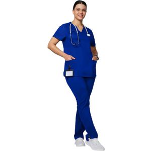 Uniforms World Alyssa Scrubs Set for Women  Classic fit Top & Straight Pants, Elastic Waistband, 7 Pockets, Anti-Wrinkle (Small, Royal Blue)