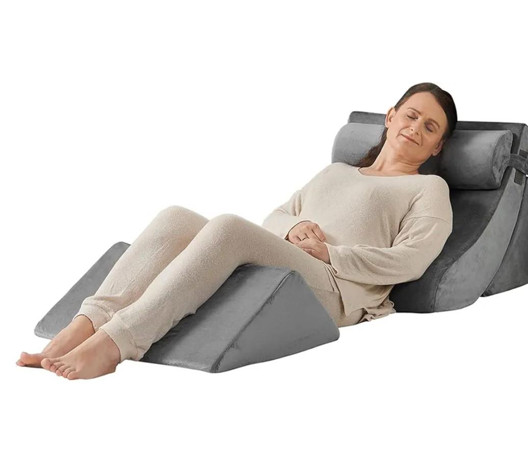 Axelrod 4PCS Orthopedic Bed Wedge Pillow Set, Post Surgery Foam for Back, Neck and Leg Pain Relief Comfortable & Adjustable Ortho Pillows- Anti Snoring, Heartburn, Acid Reflux & GERD Sleeping Grey