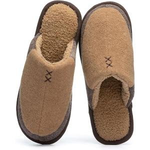 Millffy Men's Comfy Memory Foam Warm Slippers Fuzzy Plush Lining Slip-on House Shoes Indoor Outdoor Slippers (11-12, Tan)