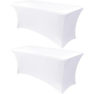 Obstal 6ft Stretch Spandex Table Cover - 2 Pack Universal Rectangular Fitted Tablecloth Protector for Wedding, Banquet and Party, White