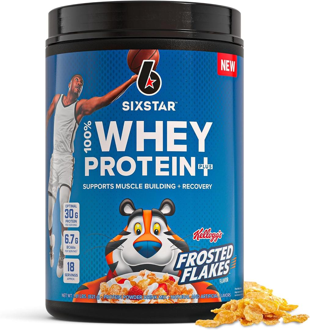 Six Star Whey Protein Powder Plus - Muscle Building & Recovery Formula with Whey Isolate Powder, BCAAs, 30g Protein, Immune Support - Post-Workout Supplement - Kellogg’s Frosted Flakes Flavor, 1.8 lbs (EXP 02/01/28)