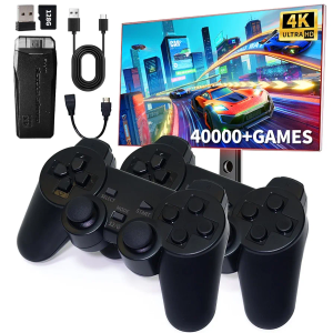 Wireless Retro Game Console, Video Game Console with Built-in 9 Emulators, 40,000+ Games, 4k Hdmi Output, and 2.4GHz Wireless Controller, Nostalgia Gaming Stick，Plug & Play TV Video Games(128G)