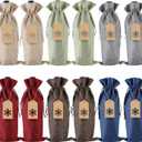 Burlap Gift Bags,12 Pcs Jute Drawstring Bottle Covers with Ropes and Tags for Christmas, Wedding, Travel, Birthday, Holiday Party (6 Colors)