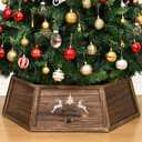 Wooden Christmas Tree Collar, 30" Natural Wood Christmas Tree Stand Cover, Farmhouse Xmas Tree Base Cover, Vintage Rustic Tree Collar Box, Holiday Farm Tree Skirt Tree Ring, Burned