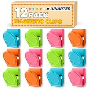 12 Pack Magnetic Clips Heavy Duty, Black Magnet Clips for Fridge, Refrigerator Magnets, Strong Magnetic Clip, Scratch Free Magnets with Clip for Whiteboard, Refrigerator, Cruise, Locker