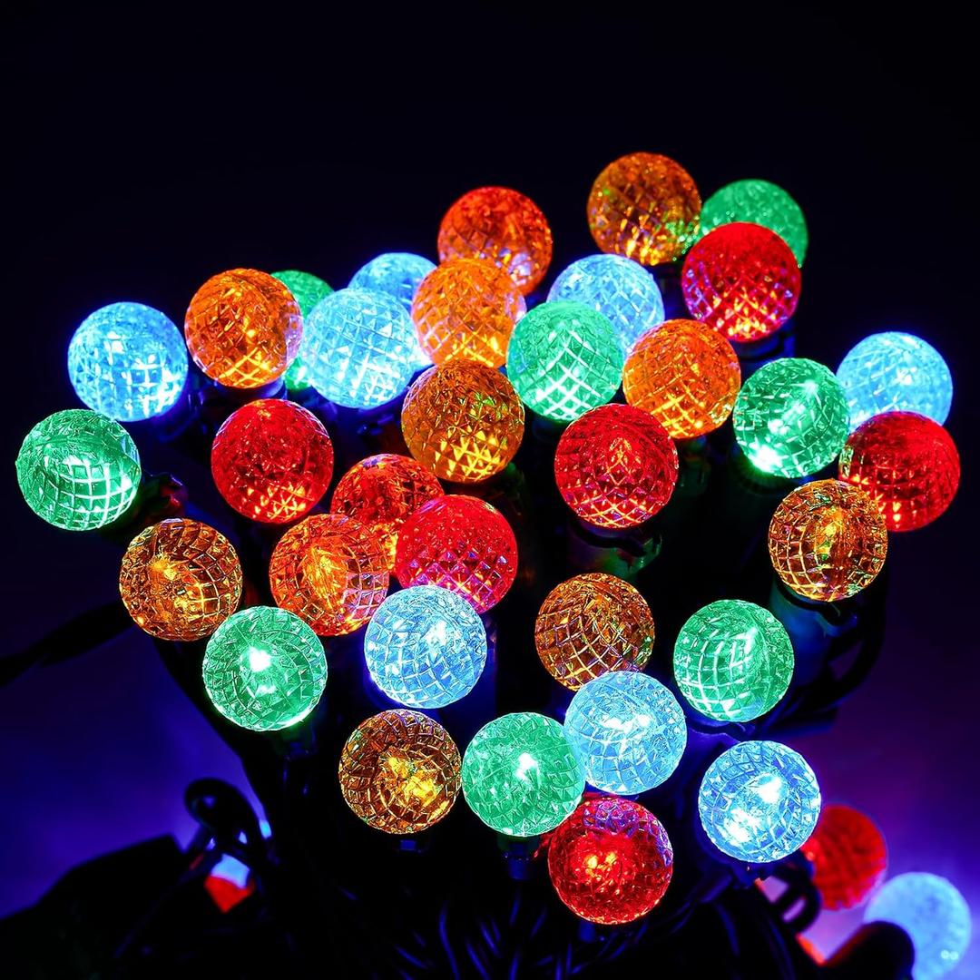 Christmas Lights 70L G14 Raspbery Globe in Multicolor, Total 24.8 Feet,Indoor Outdoor,Connectable String Lights for Festival,Holiday Event,Wedding, Party,Garden,Halloween (Green wire)