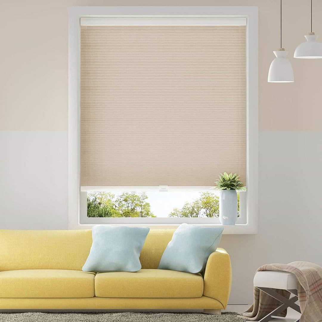 Cellular Blinds Cordless Shades for Windows Single Cell Shade - Provide Privacy and Filters Light - 39 x 64 inch, Ivory Beige(Light Filtering)