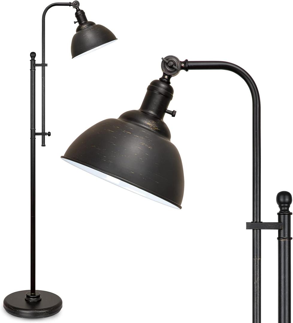 Industrial Floor Lamp, 3 Color Temperature Rustic Floor Lamps in Aged Bronze, Adjustable Height&Head Standing Reading Lamp Farmhouse Lamp