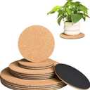 12 Pcs Cork Plant Coasters & Saucers 4/6/8 Inch  Absorbent Round Mats for Indoor Flower Pots, Planters, Houseplants, Surface Protector for Table & Floor