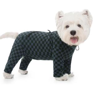 Dog Fleece Onesie for Cold Winter, Stretchy Dog Winter Bodysuit Adjustable Puppies Jumpsuit Doggie Pajamas Pet Clothes, Dark Green, 2X-Large