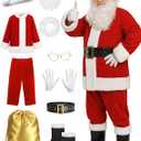 Santa Claus Costume for Men, 10pcs Professional Christmas Santa Adult Suit Velvet Red Costume for Party Cosplay S