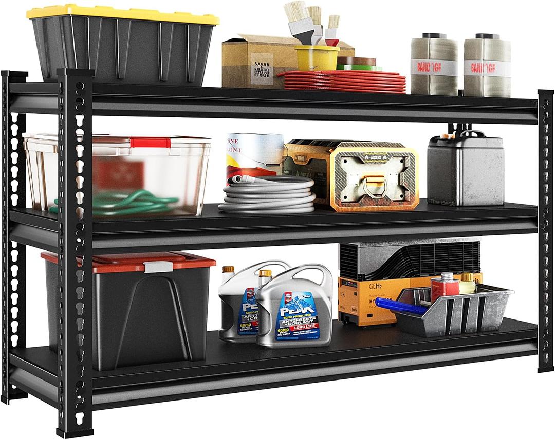 Metal Garage Shelving Heavy Duty1530LBS Loads Garage Storage Shelves, 48W 3-Tier Adjustable Storage Racks and Shelving Units for Garage Basement and Kitchen, 48W x 18D x 39H, Black