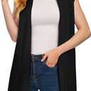 Women's Long Knit Cardigans Ribbed Sleeveless Sweater Casual Outwear Open Front Draped Duster Vest (Black, M)