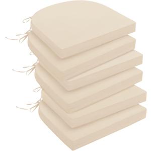 downluxe Outdoor Chair Cushions Set of 6 for Patio Furniture, Water-Resistant Patio Chair Cushions with Ties, High Density Foam Outdoor Seat Cushion, 17" X 16" X 2", Beige