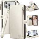 XcaseBar compatible with iPhone 17 Pro Max 6.9" Wallet case with Zipper Credit Card HolderRFID Blocking,Flip Folio Book PU Leather Phone case Shockproof Cover Women Men for Apple 17ProMax case White