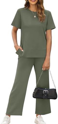 XIEERDUO Women's 2 Piece Lounge Set Fashion Travel Outfits Vacation Tracksuit Comfy Wide Leg Airport Loungewear XL