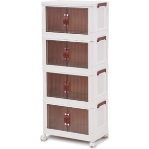 G-Rack Stackable Storage Organiser - Space-Efficient Plastic Storage Bin with Doors - Practical, Removable, Foldable Cabinet - Movable, Stackable Storage Bins - Transparent/White - Set of 4