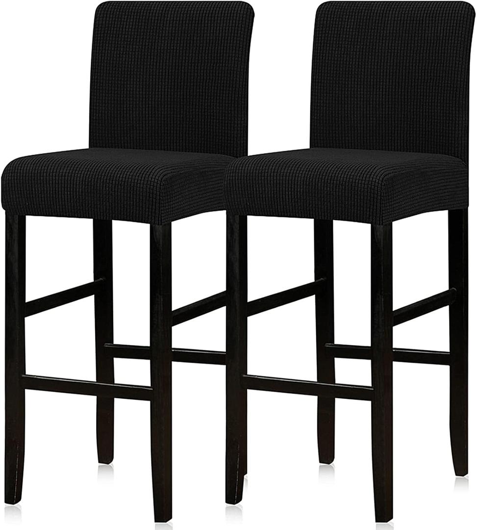 Lellen Bar Stool Covers Set of 2,Stretch Washable Bar Stool Seat Cover,Removable Bar Chair Covers with Backs,Counter Height Bar Stool Chair Cover for Kitchen Dining Room CafeBlack (Square Knit Black)