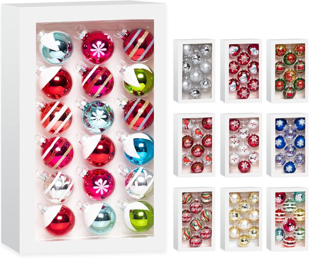 Amooca Christmas Colorful Glass Balls Decoration Festival Party Home Decors Holiday Xmas Tree Hanging Ornaments Set 18pc 1.6in Small Colorful Floral Printings