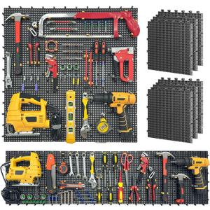 Pegboard Kit: 6 Panels (90x40cm/36x16in, Black) + 200 Hooks & Accessories, Heavy Duty Rustproof Plastic Peg Board for Home, Garage, and Craft Room Tool Storage