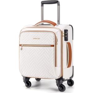 BAGSMART Underseat Carry On luggage Airline Approved, 16-inch Small Softside Underseater Travel Suitcase with Spinner Wheels Overnight Bag Small Rolling Carry-on for Women Men Weekender,Beige