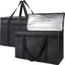 Bodaon 2-Pack Insulated Food Delivery Bag, XX-Large Reusable Grocery Shopping Bag, Frozen Food Cold, Cooler Bags with Zippered Top, Black