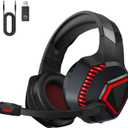 Wireless Gaming Headsets for PS5, PS4, Mac, Switch, PC, Computer - 2.4GHz & Bluetooth 5.2 Gamer Gaming Headphones Wireless, ENC Noise-Canceling Mic, 50MM Drivers, Red