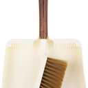 Hand Broom and Dustpan Set,Portable Small Dustpan and Brush Set with Sapele Wood Handle,Teeth Design,Compact Hangable Broom with Dustpan for Cleaning Desktops Kitchen Sofa Pet Hair,Beige