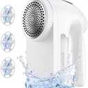 PKBD IPX6 Waterproof Washable Electric Fabric Shaver and Lint Remover, Rechargeable Sweater Defuzzer with 3 Free Extra Blades, Quickly and Effectively Remove Fluff, Fuzz, Bobbles for Clothes, White