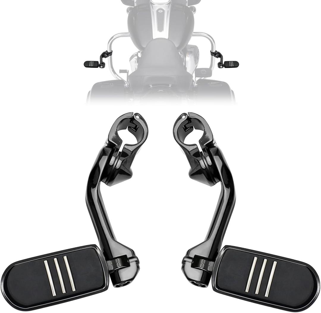 1.25" Highway Footpegs, Motorcycle Adjustable Footrest for Harley Davidson Touring Road King Road Glide Street Glide Electra Glide Dyna Sportster Softail 1 1/4" Engine Guard, Black