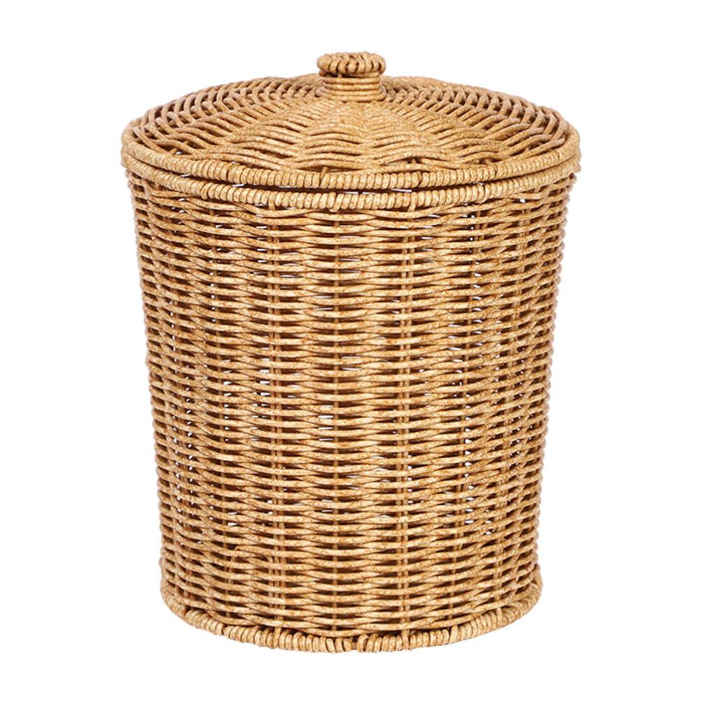 ABOOFAN Woven Trash can with Lid 11-Inch Portable Laundry Basket for Dirty Clothes Sundries Storage Organizer for Bedroom Bathroom Kitchen