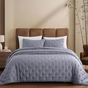 COZYXWORLD100% Viscose Derived from Bamboo,King/Cal King Quilt Set, 3-Piece Comforter Set Dreamer Cross Stitch Cooling Rayon Bedding Duvet Insert with Corner Loops, Dark Grey