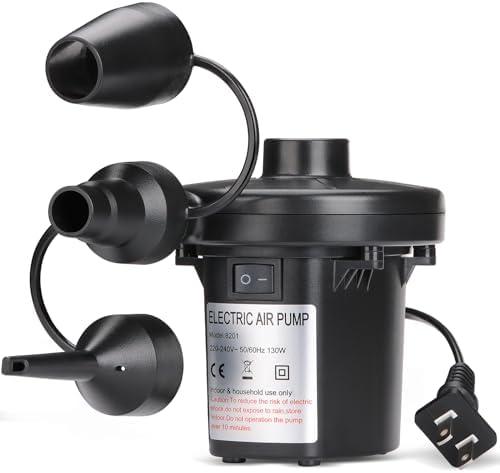 InflateBeasts Electric Air Pump for Pool Inflatable, AC/110V 130w - Quick Fill Air Bed Pump with 3 Nozzles, Air Mattress Pump inflator for Swimming Ring for Outdoor Camping, Inflatable Cushion