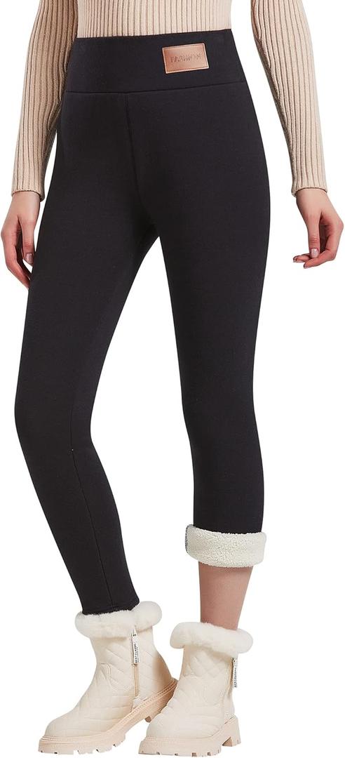 JK SUE JONES Women Winter Warm Thick Leggings Fleece Lined Stretchy Soft Thermal Sherpa Pants High Waist Tights (Medium, Black)