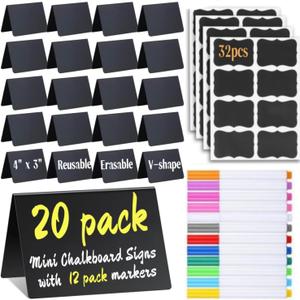 20 Pack Mini Chalkboard Signs Food Labels for Party Buffet, Reusable Small Chalk Boards for Birthday Bakery Wedding Table Signs Food Tags Place Cards (Plastic Chalkboard V-20)