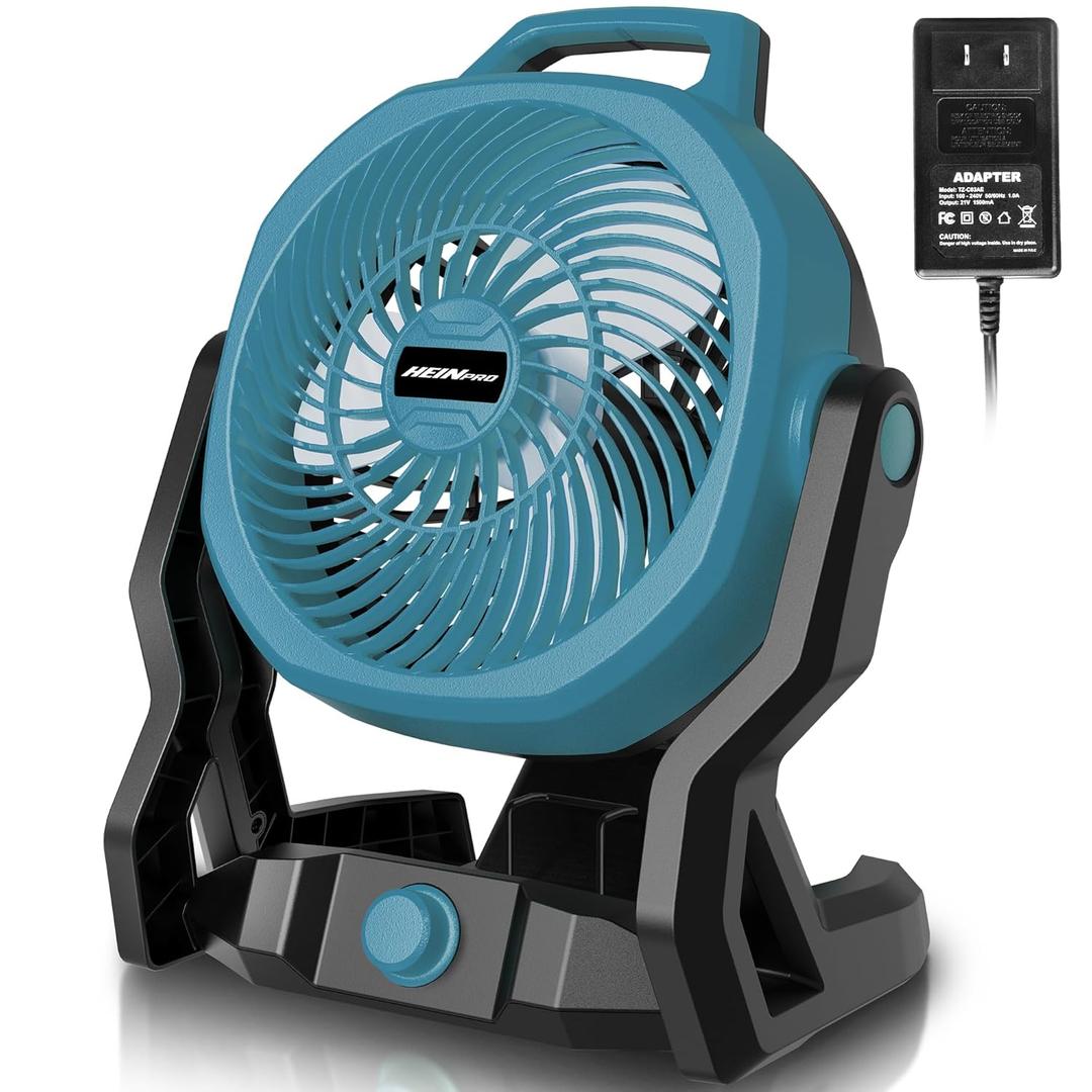 Battery Operated Fan Compatible with Makita 18V Battery with AC Adapter (No Batteries) Up to 650CFM, Variable Speed, Low Noise 30dB, Portable Cordless Fan for Camping, Jobsite
