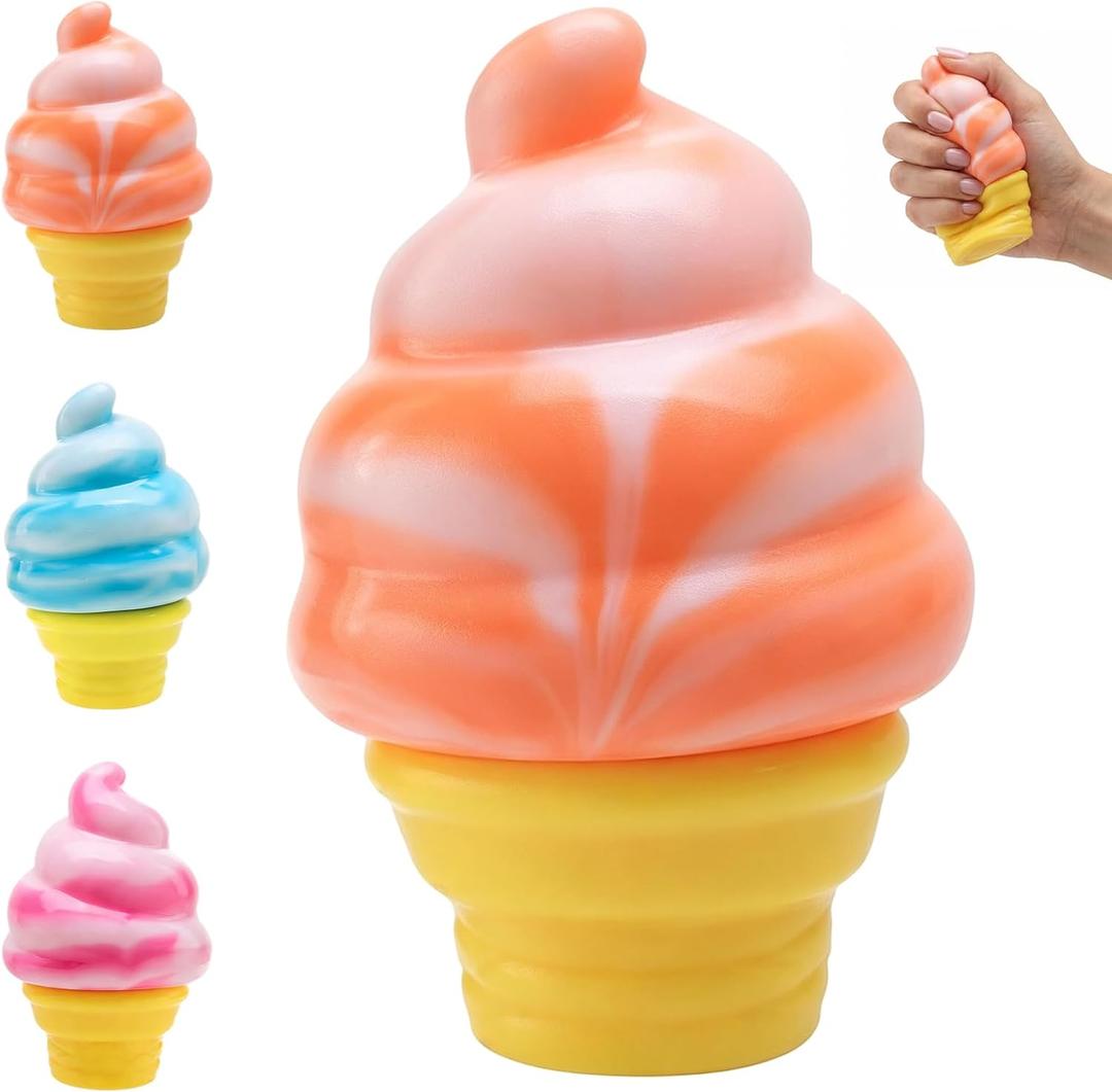 2 x Ice Cream Squeeze Squishy, Ice Cream Cone Squishy, Slow Rise Sensory Fidget Toy, Easter Basket Stuffers Party Favors Summer Sensory Stress Relief (Orange)