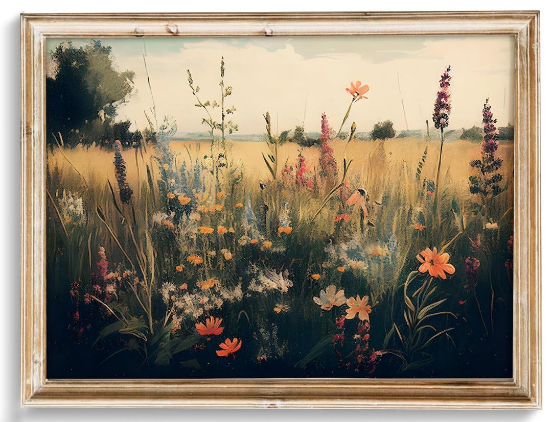 KISSFOX Vintage Framed Wall Art Moody Forest Lake Canvas Art Prints Rustic Farmhouse Fall Landscape Pictures Wall Decor Cottagecore Antique Paintings Artwork For Kitchen Bedroom Living Room Bathroom, Size 36x24