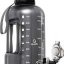 AQUAFIT Half Gallon Water Bottle with Time Marker - Straw & Chug Lid - BPA Free Gym Water Bottle with Straw - Big Gallon Jug (Gray, 64 oz - 2in1 Lid)
