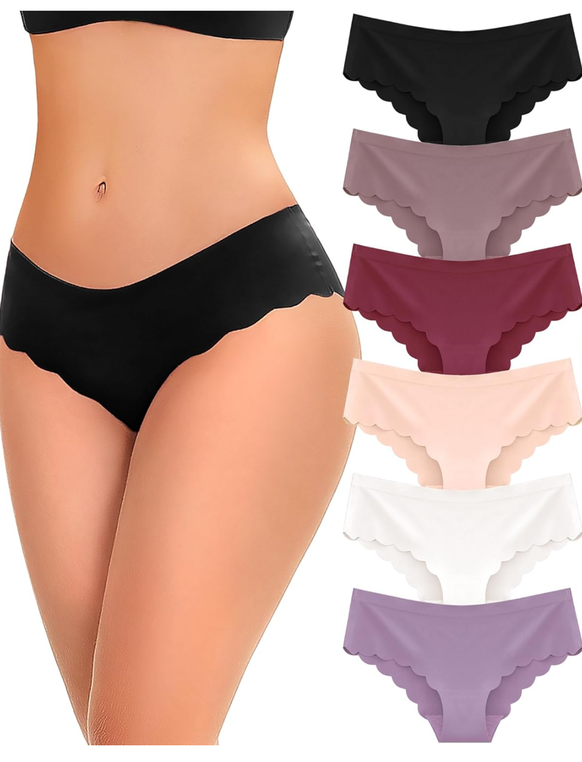 FINETOO 6 pack Seamless Underwear for Women Sexy Low Rise Hipster Wave Edge No Show Bikini Panties Womens Cheeky, Small