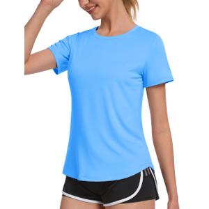 MAGCOMSEN Gym Tops for Women UPF 80+ Quick Dry Summer Breathable Athletic Workout Outdoor UV Protection Shirts Blue XXL (Blue)